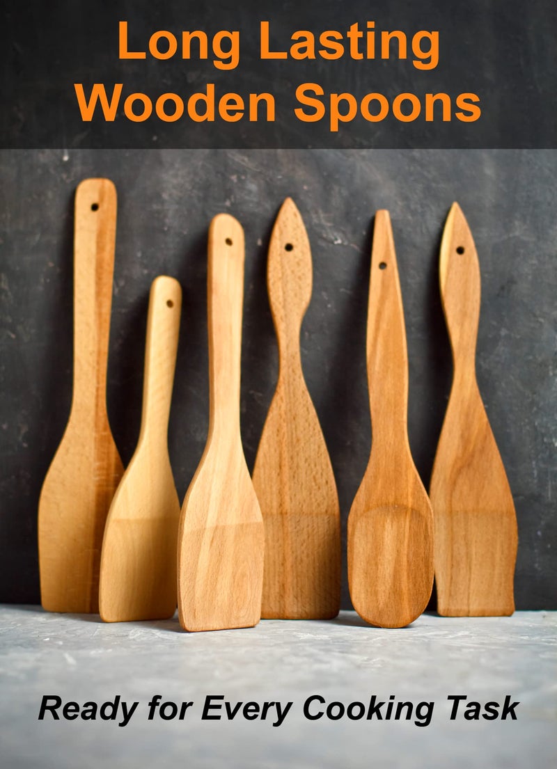ECOSALL 6 Wooden Spoons for Cooking â€“ Made in Ukraine 100% Natural Healthy Nonstick Wooden Spatula Spoons - Premium Solid Wood Cooking Utensils Set - Strong, Durable Eco Hardwood Beechwood Spoons Set - Image 3